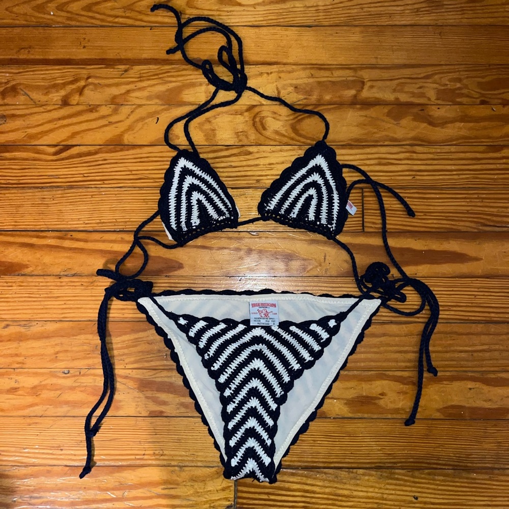 True Religion Black and White Crochet Triangle Bikini